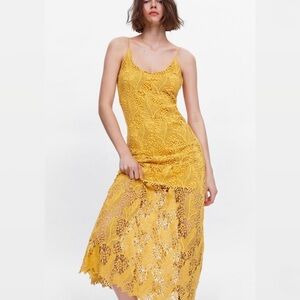Zara Yellow Lace Maxi Dress